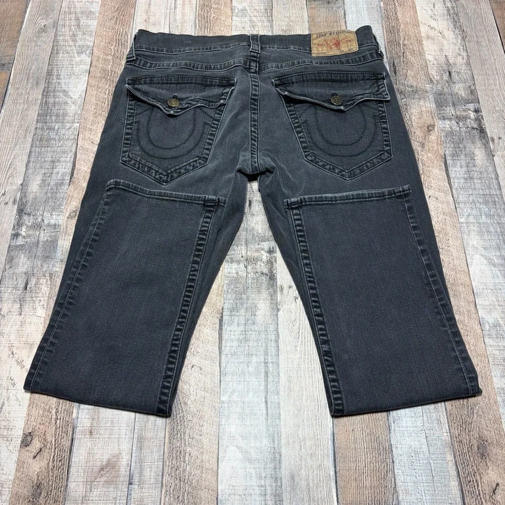 True Religion Ricky Jeans Mens 36 Faded Black Relaxed Straight Flap Pocket Y2K